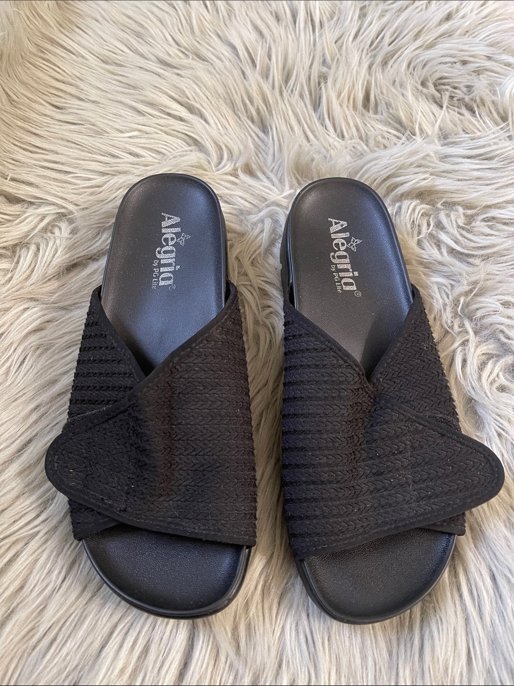 Alegria Black Slip-On Crossover Mules